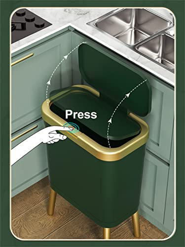 CXDTBH 15L Golden Trash Can for Kitchen Bathroom Quadruped High-Foot Push-Type Plastic Narrow Garbage Bin with Lid (Color : D, Size : 1pcs)