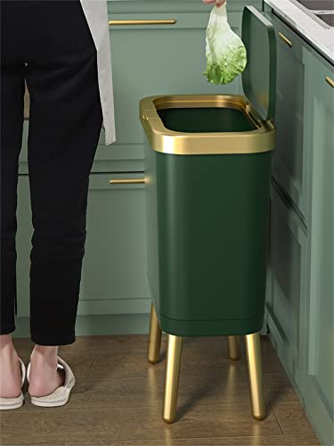 CXDTBH 15L Golden Trash Can for Kitchen Bathroom Quadruped High-Foot Push-Type Plastic Narrow Garbage Bin with Lid (Color : D, Size : 1pcs)