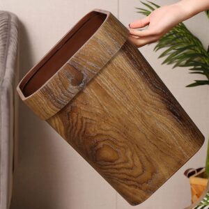 GENIGW Wood Grain Trash Can Large Capacity Thicken Rectangular Round Waterproof Trash Bin Home Office Kitchen Toilet Paper Basket