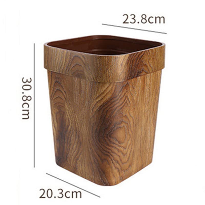 GENIGW Wood Grain Trash Can Large Capacity Thicken Rectangular Round Waterproof Trash Bin Home Office Kitchen Toilet Paper Basket