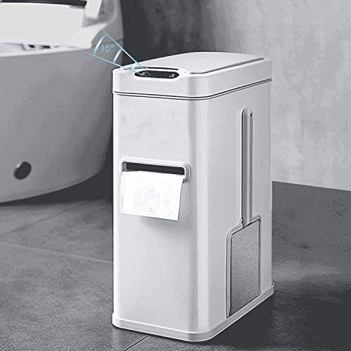 WENLII Induction Trash Can with Lid 7L Bathroom Trash Can with Toilet Brush and Tissue Box Stainless Steel Automatic Trash Can Trash Can (Color : D, Size : 43cm*19cm*33cm)