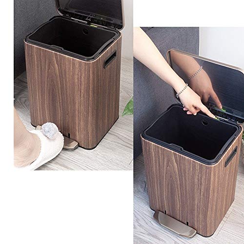 UNNIQ Trash can, Pedal Bin, Home Living Room Bedroom Wood Grain PU Leather Creative Garbage Cans, Kitchen Bathroom Trash Can Lid