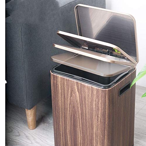 UNNIQ Trash can, Pedal Bin, Home Living Room Bedroom Wood Grain PU Leather Creative Garbage Cans, Kitchen Bathroom Trash Can Lid