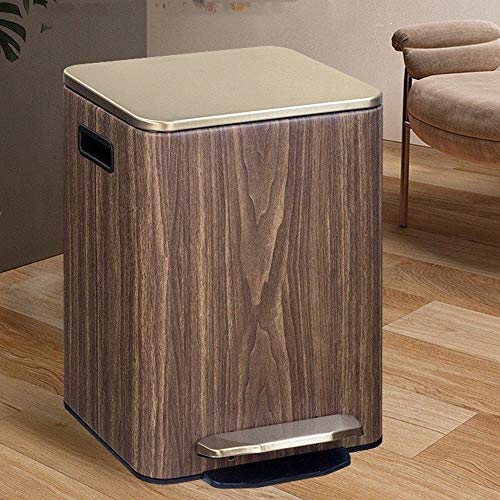 UNNIQ Trash can, Pedal Bin, Home Living Room Bedroom Wood Grain PU Leather Creative Garbage Cans, Kitchen Bathroom Trash Can Lid