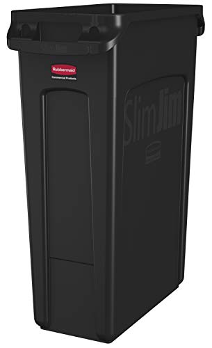 RubbermaidRubbermaid Commercial Products ProSave Shelf-Storage Ingredient Bin & Commercial Products Slim Jim Plastic Rectangular Trash/Garbage Can, 23 Gallon, Black