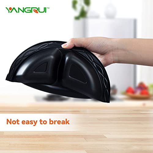 YANGRUI Reusable Plastic Plate, 9 Inch 3 Compartments 150 Pack Food Grade Meterial BPA Free Black Dinner Plates