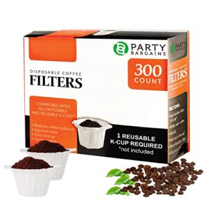 party bargains 300 paper coffee filters – compact design white single-use coffee filter for keurig 1.0 & 2.0, perfect size and quantity