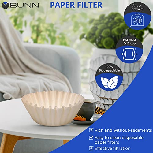 BUN Coffee Filter – 4 PK - 100 PCS per Pack – Taller – Flat Bottom Liner – Quality Paper for Most Coffee Makers – Aromatic Brew – with Satisfying Customers Travel Tissue Pack (4PK)