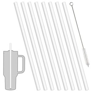 8 pack replacement straws compatible with stanley adventure travel tumbler, reusable plastic straws with cleaning brush, compatible with stanley 40 oz cup accessories（12.5inch long） (8 pack)