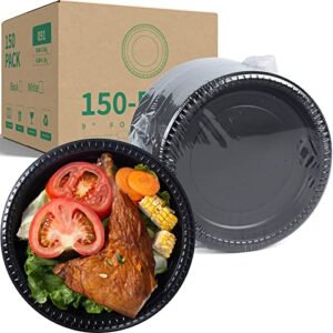 YANGRUI Reusable Plastic Plates, 9 Inch 150 Pack Food Grade Meterial BPA Free Black Dinner Plates