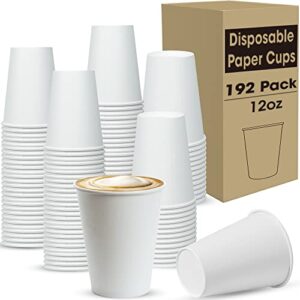 pansun selected [192 count] coffee cups, 12 oz disposable coffee cups, hot/cold beverage drinking cup for party, picnic, travel, and events -thickened paper cups leakage prevention