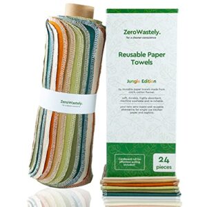 reusable paper towels – value pack of 24 paperless paper towels! – 100% cotton, super soft, absorbent, washable and made to last – cut back and waste less with our cloth paper towels! by zerowastely