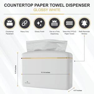 Countertop Multifold Hand Paper Towel Dispenser by Oasis Creations, Single Sheet Dispensing – Glossy White