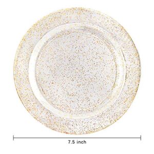Liacere 100Pieces Gold Plastic Plates-Disposable Gold Glitter Appetizer Plates-7.5inch Premium Plastic Salad/Dessert Plates for Wedding &Parties