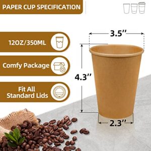 PANSUN Selected [192 Pack] 12oz Kraft Paper Coffee Cups, Leak-Proof Hot Drink Cups - Unbleached and Thickened for Enhanced Durability