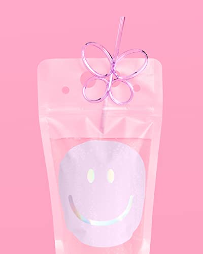 xo, Fetti Smiley Drink Pouches + Butterfly Straws - 16 count | Bday Cups, Happy Pastel Birthday Party Decorations, Cute Bachelorette Party, Cool Drinkware