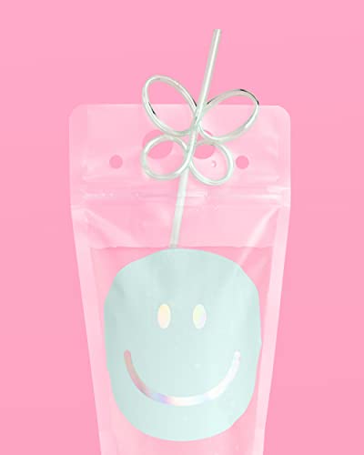 xo, Fetti Smiley Drink Pouches + Butterfly Straws - 16 count | Bday Cups, Happy Pastel Birthday Party Decorations, Cute Bachelorette Party, Cool Drinkware