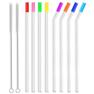 alink skinny clear glass straws, 10.5″ x 7 mm long reusable drinking straws for 30 oz rtic/yeti tumblers, mason jars, pack of 8 with 2 cleaning brush and 8 silicone tips