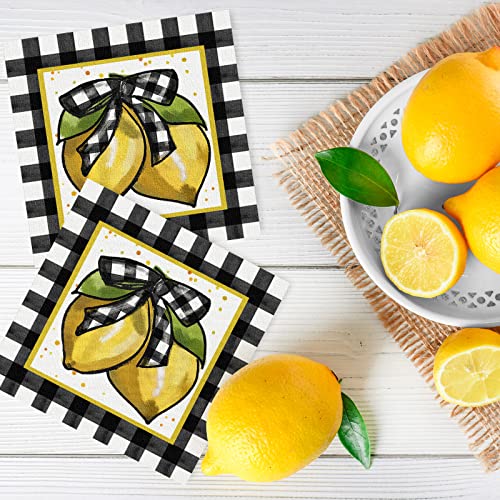 AnyDesign 100 Pack Lemon Napkins Disposable Paper Decorative Napkins Buffalo Plaids Lemon Dessert Dinner Hand Napkin for Spring Summer Luncheon Buffet Birthday Wedding Party Supplies, 6.5 x 6.5 In