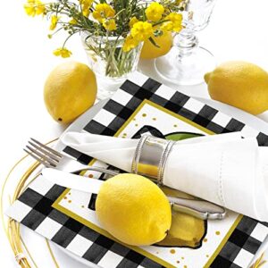 AnyDesign 100 Pack Lemon Napkins Disposable Paper Decorative Napkins Buffalo Plaids Lemon Dessert Dinner Hand Napkin for Spring Summer Luncheon Buffet Birthday Wedding Party Supplies, 6.5 x 6.5 In