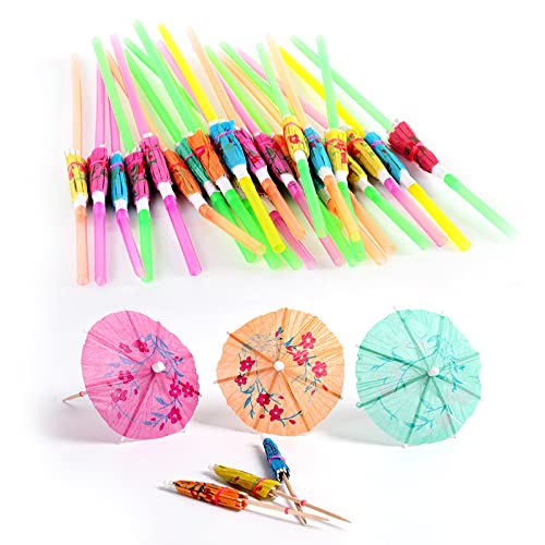 100PCs Creative Disposable Straws - Disposable Milk Tea Drink Plastic Straws, Bendable-Plastic Color Straws For Hawaii Beaches Party