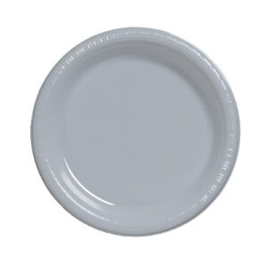 creative converting touch of color 20 count plastic lunch plates, shimmering silver