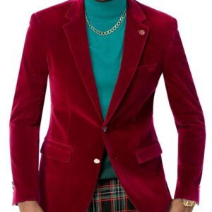 Mens Solid Velvet Blazers Use for Parties Christmas Holiday Red