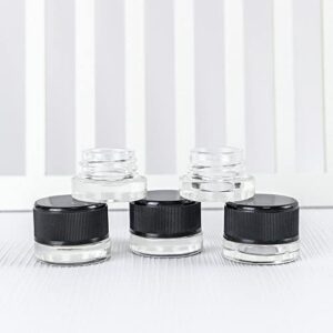 NC 10Pcs 3ml Glass Pot Jars Round Clear Leak Proof Glass Cosmetic Container Jars with Black Lids for Sugar Scrub, Cream, Bath Salt, Slime(0.1oz)