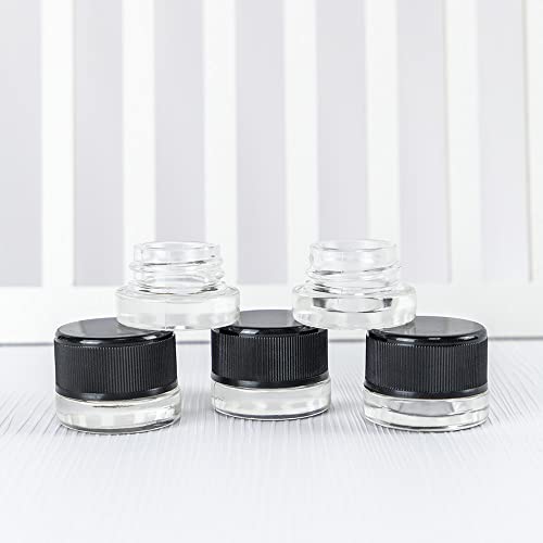 NC 10Pcs 3ml Glass Pot Jars Round Clear Leak Proof Glass Cosmetic Container Jars with Black Lids for Sugar Scrub, Cream, Bath Salt, Slime(0.1oz)