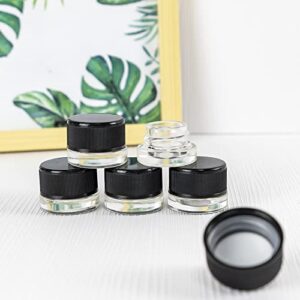 NC 10Pcs 3ml Glass Pot Jars Round Clear Leak Proof Glass Cosmetic Container Jars with Black Lids for Sugar Scrub, Cream, Bath Salt, Slime(0.1oz)