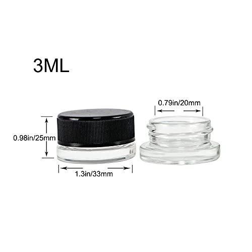 NC 10Pcs 3ml Glass Pot Jars Round Clear Leak Proof Glass Cosmetic Container Jars with Black Lids for Sugar Scrub, Cream, Bath Salt, Slime(0.1oz)