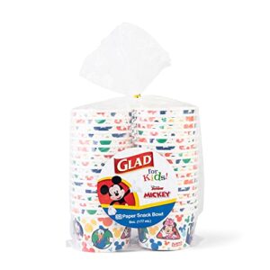 glad for kids disney mickey and friends 6oz paper snack bowls, lids not included, 32ct | disney mickey mouse paper snack bowls, kids snack bowls| kid-friendly paper snack cups for everyday use