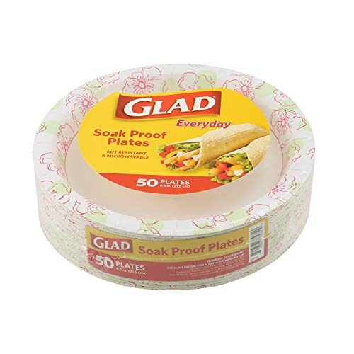 Glad Disposable Paper Plates for All Occasions | 8.5 Diameter, 50 Count Bulk Paper Plates, Pink Flower Print & Disposable Plastic Cutlery, Assorted Set