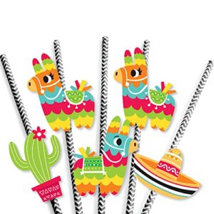 Big Dot of Happiness Pinata Party - Paper Straw Decor - Colorful Fiesta Striped Decorative Straws - Set of 24