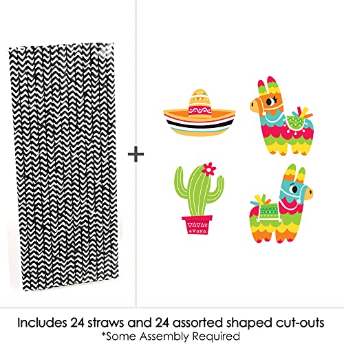 Big Dot of Happiness Pinata Party - Paper Straw Decor - Colorful Fiesta Striped Decorative Straws - Set of 24