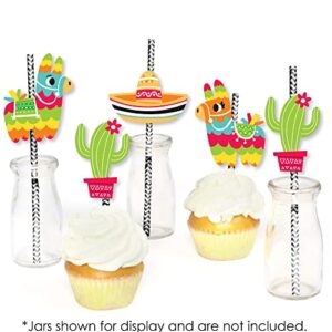 Big Dot of Happiness Pinata Party - Paper Straw Decor - Colorful Fiesta Striped Decorative Straws - Set of 24