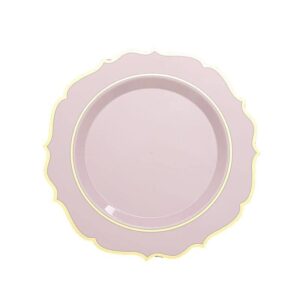 10 Pcs of 10.5" Blush Round Dinner Plates With Gold Scalloped Rim Wedding Tableware