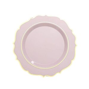 30 Pcs of 10.5" Blush Round Dinner Plates With Gold Scalloped Rim Wedding Tableware