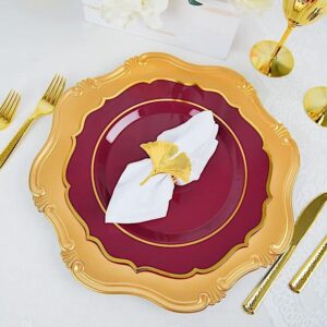 30 Pcs of 10.5" Burgundy Round Dinner Plates With Gold Scalloped Rim Wedding Tableware