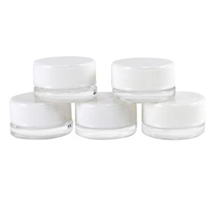 3gram cosmetic containers 10pcs sample clear round glass jars tiny makeup sample containers with white lids, straight sided cosmetic jars, great for body butter, creams, stash jars, etc.