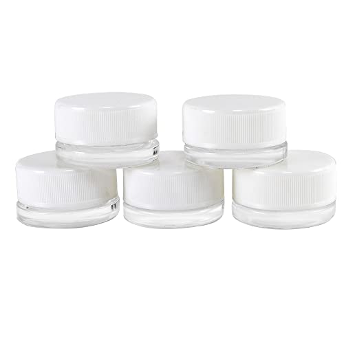 3Gram Cosmetic Containers 10pcs Sample Clear Round Glass Jars Tiny Makeup Sample Containers with White lids, Straight Sided Cosmetic Jars, Great for Body Butter, Creams, Stash Jars, Etc.