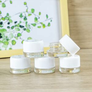 3Gram Cosmetic Containers 10pcs Sample Clear Round Glass Jars Tiny Makeup Sample Containers with White lids, Straight Sided Cosmetic Jars, Great for Body Butter, Creams, Stash Jars, Etc.