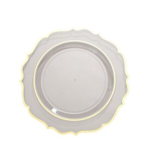 20 pcs of 10.5″ clear round dinner plates with gold scalloped rim wedding tableware