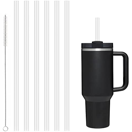 Replacement Straws for Stanley Tumbler Cups 20-40 oz, 6-Pack Reusable Thickened Plastic Clear Straws with Brush,Fit for Most Tumblers (10.4"(30oz))