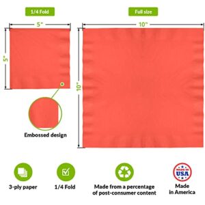 CUSINIUM [24 pcs] 10" Coral Orange Paper Banquet Large Plates with [50 pcs] 3-ply Coral Orange Party Napkins