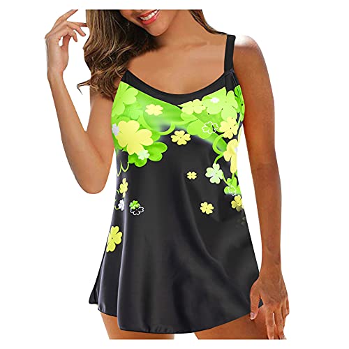 TUU Tankini Swimsuits for Women Tummy Control, Plus Size Bathing Suit for Women Digital Print Two Piece Swimwear S-5XL (Green, XL)