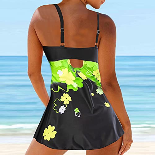 TUU Tankini Swimsuits for Women Tummy Control, Plus Size Bathing Suit for Women Digital Print Two Piece Swimwear S-5XL (Green, XL)