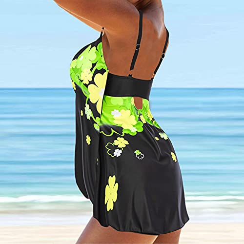 TUU Tankini Swimsuits for Women Tummy Control, Plus Size Bathing Suit for Women Digital Print Two Piece Swimwear S-5XL (Green, XL)