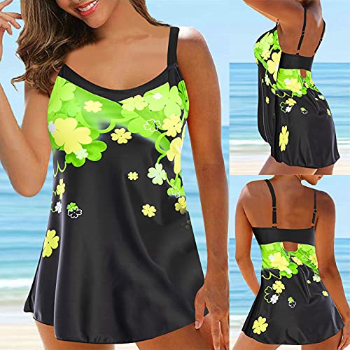 TUU Tankini Swimsuits for Women Tummy Control, Plus Size Bathing Suit for Women Digital Print Two Piece Swimwear S-5XL (Green, XL)