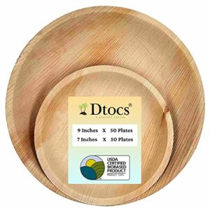 dtocs palm leaf plate 9 inch dinner plate [50], 7″ dessert [50]
